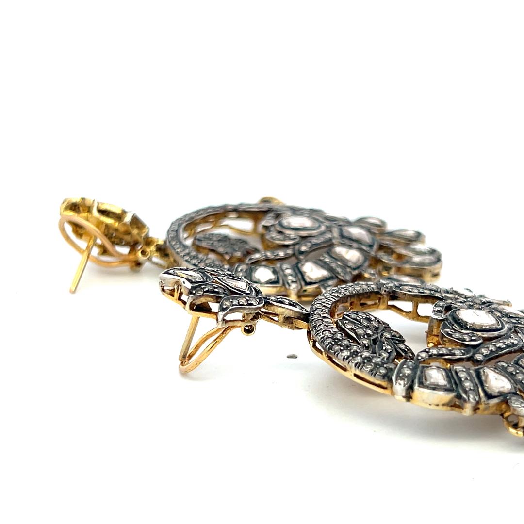 Vintage 14K Yellow Gold Dangling Earrings with Rose Cut White Sapphires