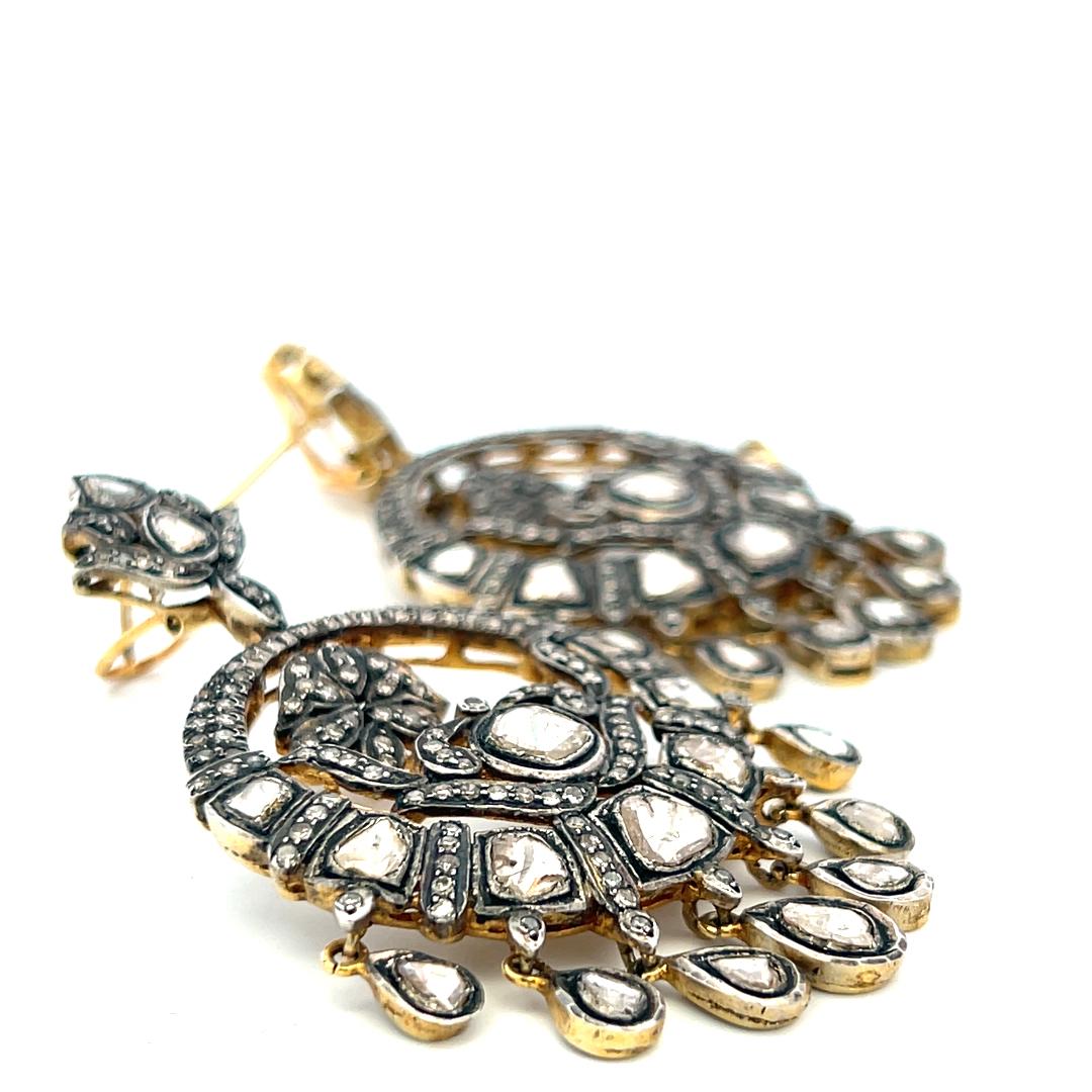 Vintage 14K Yellow Gold Dangling Earrings with Rose Cut White Sapphires