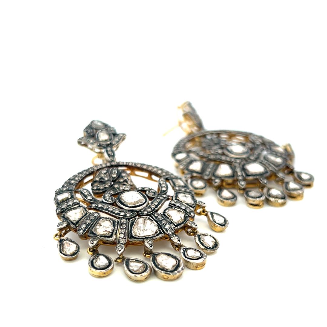 Vintage 14K Yellow Gold Dangling Earrings with Rose Cut White Sapphires