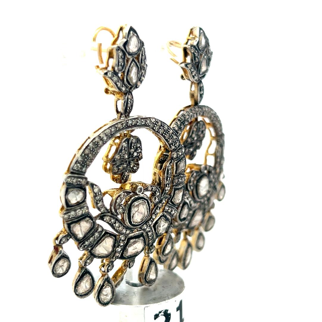 Vintage 14K Yellow Gold Dangling Earrings with Rose Cut White Sapphires