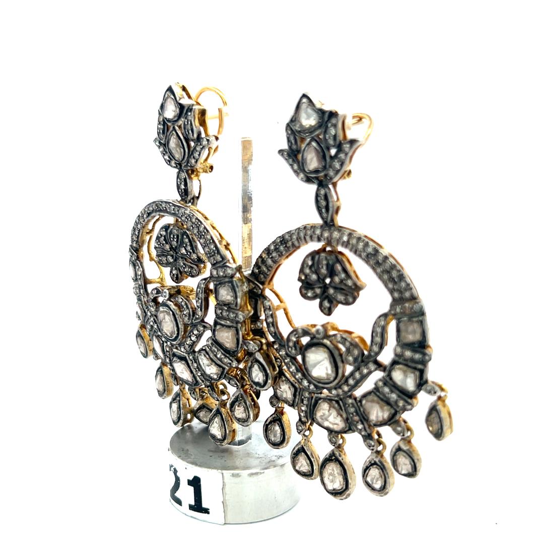 Vintage 14K Yellow Gold Dangling Earrings with Rose Cut White Sapphires