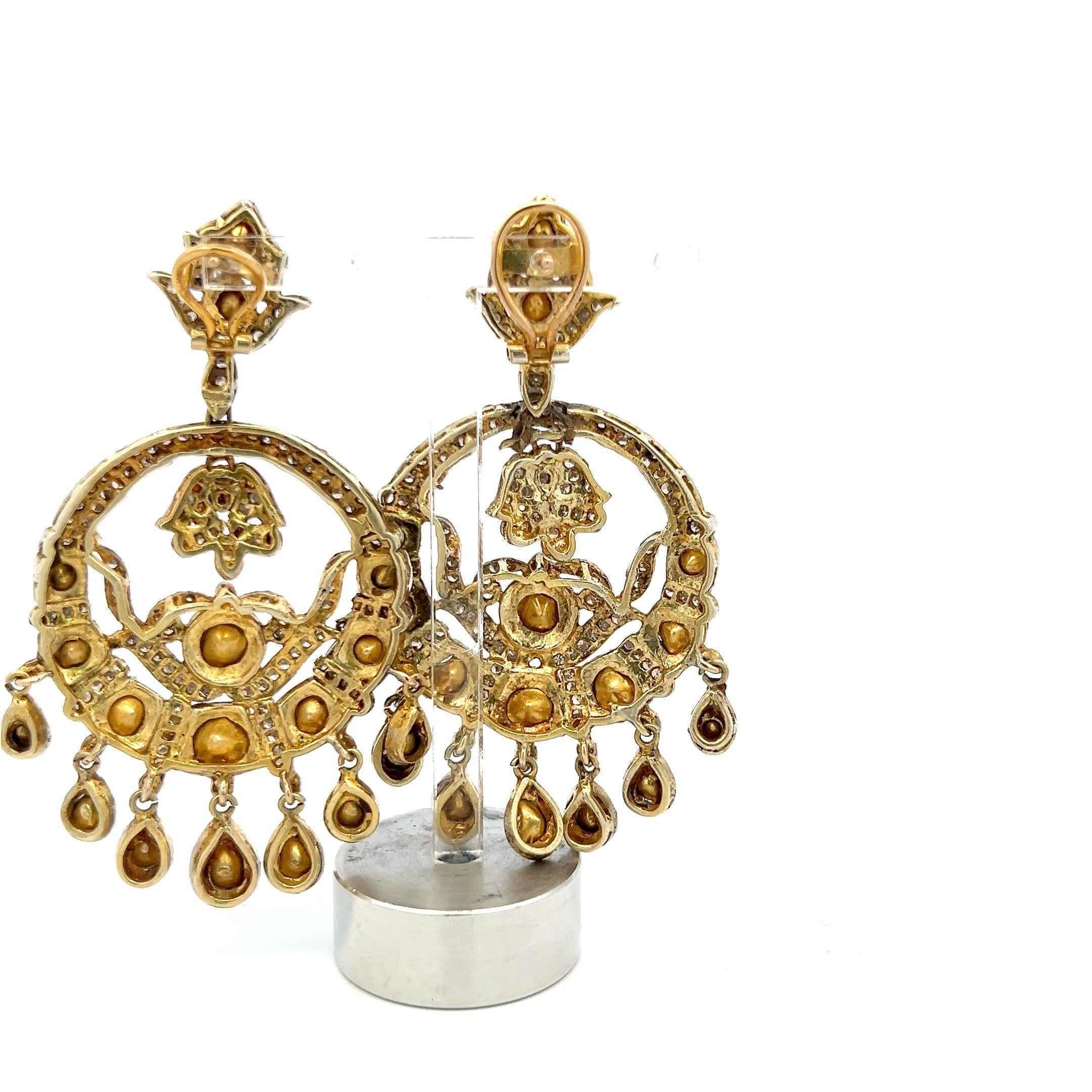 Vintage 14K Yellow Gold Dangling Earrings with Rose Cut White Sapphires