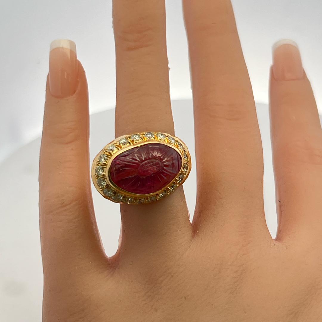 18K YG Cocktail Ring with 1ct Round Diamonds 11.4-17.1mm Tourmaline Size 6.25