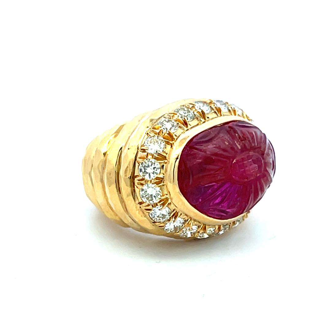 18K YG Cocktail Ring with 1ct Round Diamonds 11.4-17.1mm Tourmaline Size 6.25