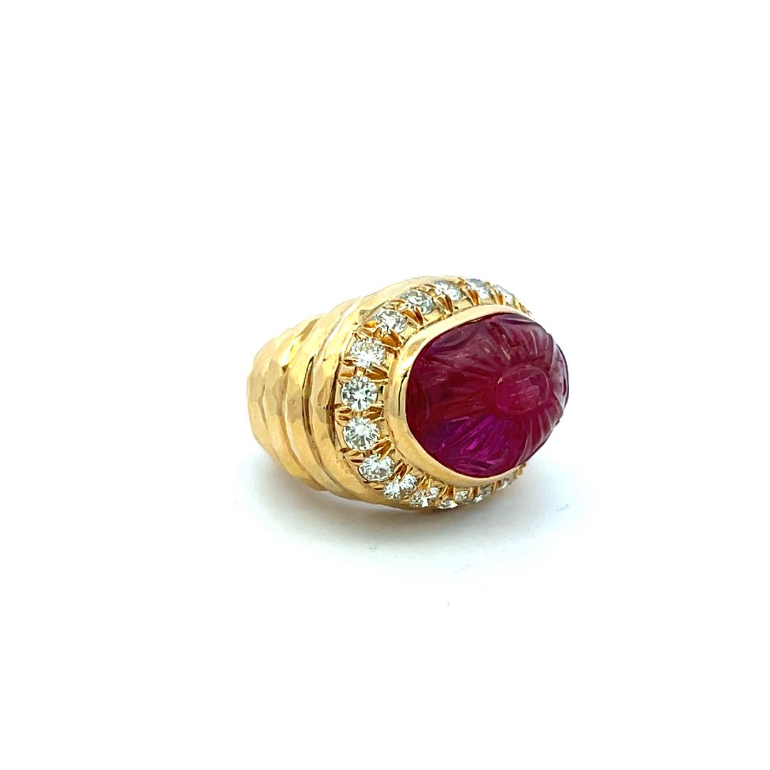 18K YG Cocktail Ring with 1ct Round Diamonds 11.4-17.1mm Tourmaline Size 6.25
