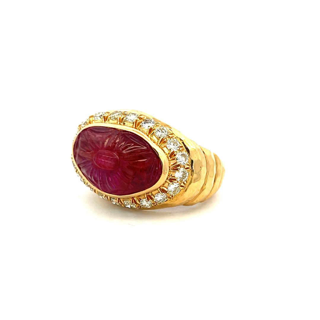 18K YG Cocktail Ring with 1ct Round Diamonds 11.4-17.1mm Tourmaline Size 6.25