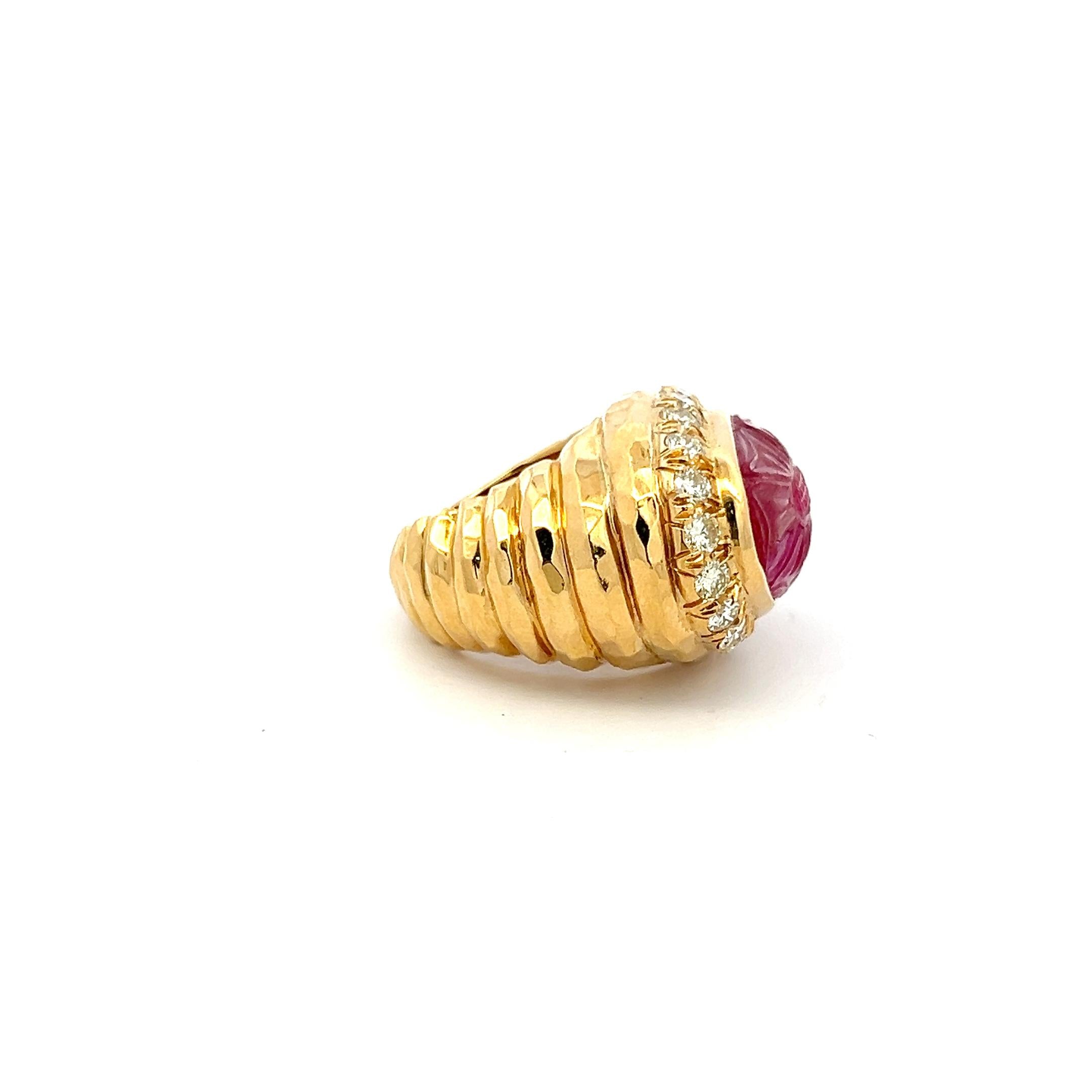 18K YG Cocktail Ring with 1ct Round Diamonds 11.4-17.1mm Tourmaline Size 6.25