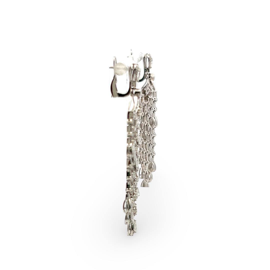 Vintage 18K White Gold Chandelier Earrings with 5.5 Carat Round & Pear Diamonds