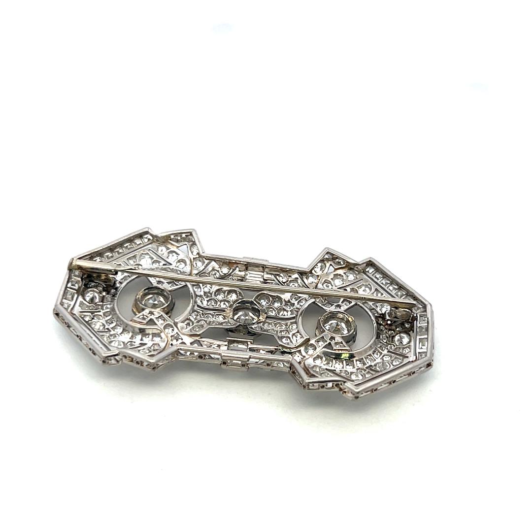 Vintage Platinum Pin Brooch with 15 Carat Mixed Cut G SI Diamonds 28.2 Grams