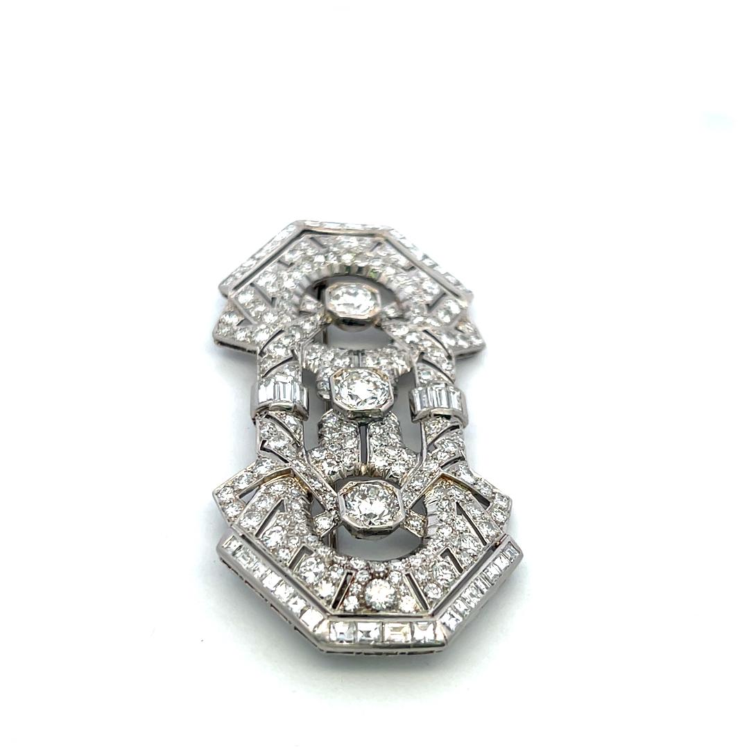 Vintage Platinum Pin Brooch with 15 Carat Mixed Cut G SI Diamonds 28.2 Grams