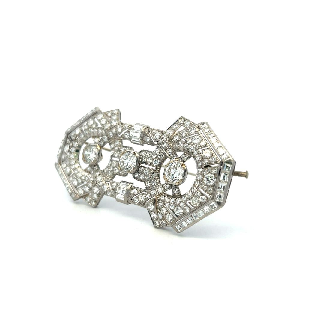 Vintage Platinum Pin Brooch with 15 Carat Mixed Cut G SI Diamonds 28.2 Grams
