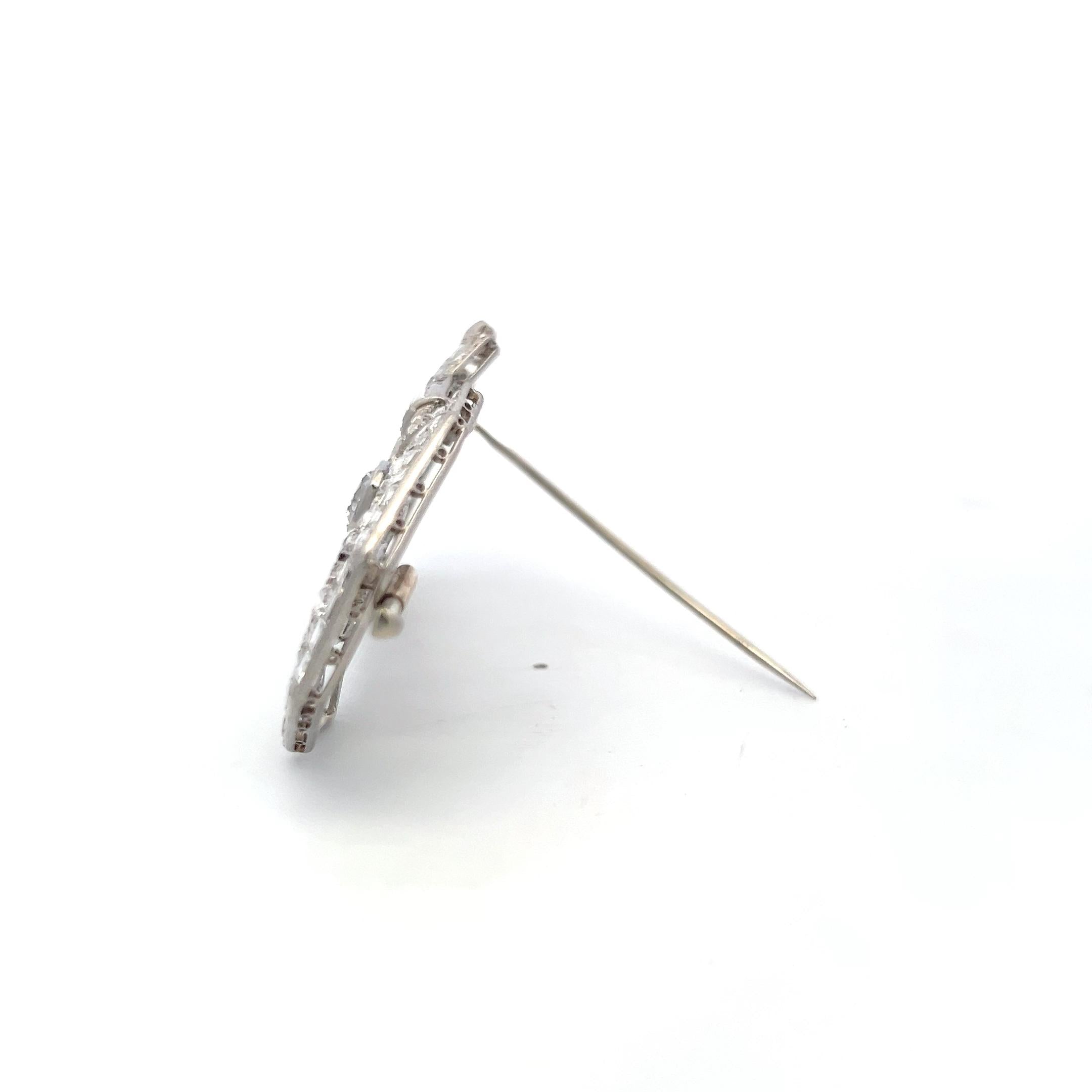 Vintage Platinum Pin Brooch with 15 Carat Mixed Cut G SI Diamonds 28.2 Grams
