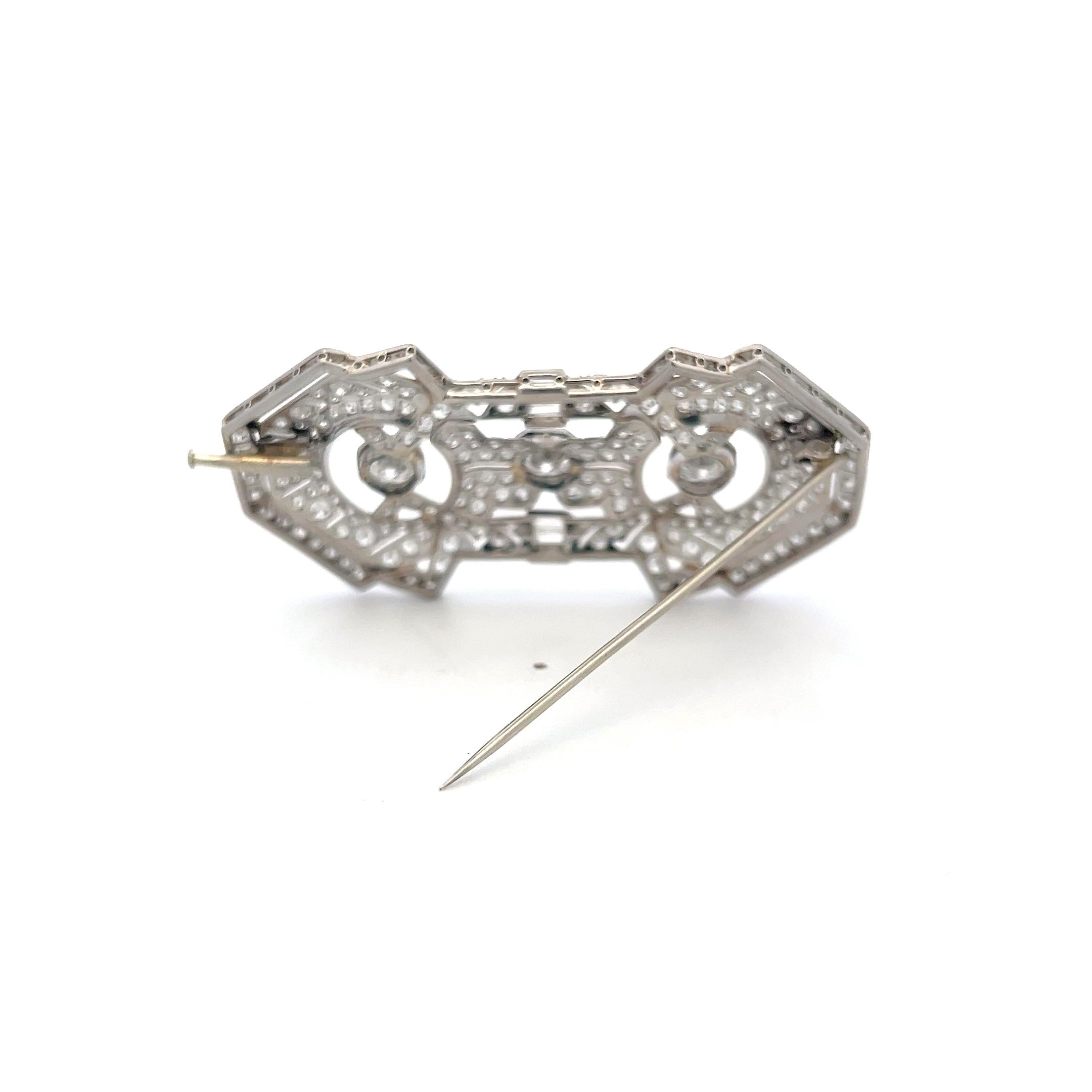 Vintage Platinum Pin Brooch with 15 Carat Mixed Cut G SI Diamonds 28.2 Grams