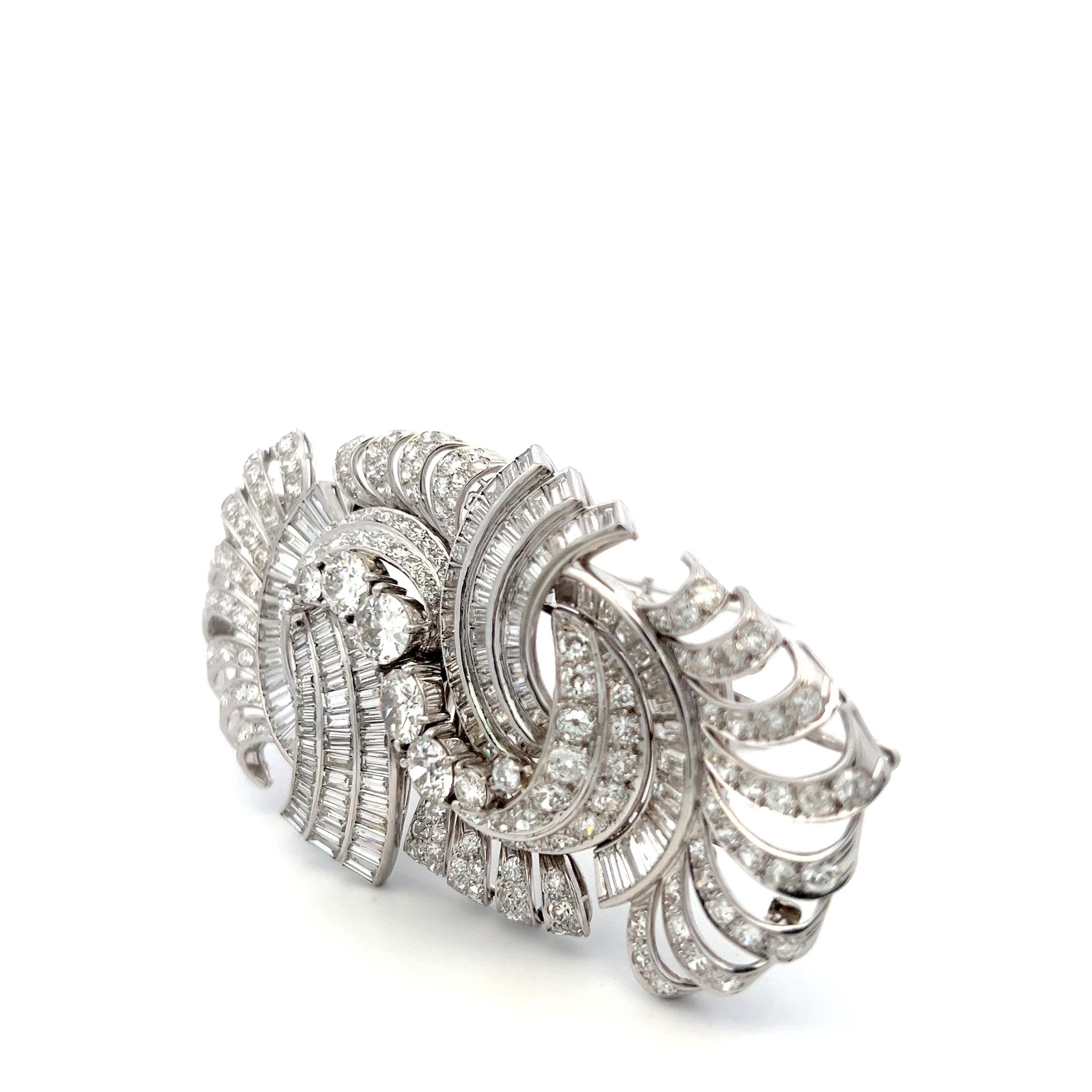 Vintage Platinum Pin Brooch with 35 Carat Mixed Shape G-SI Diamonds