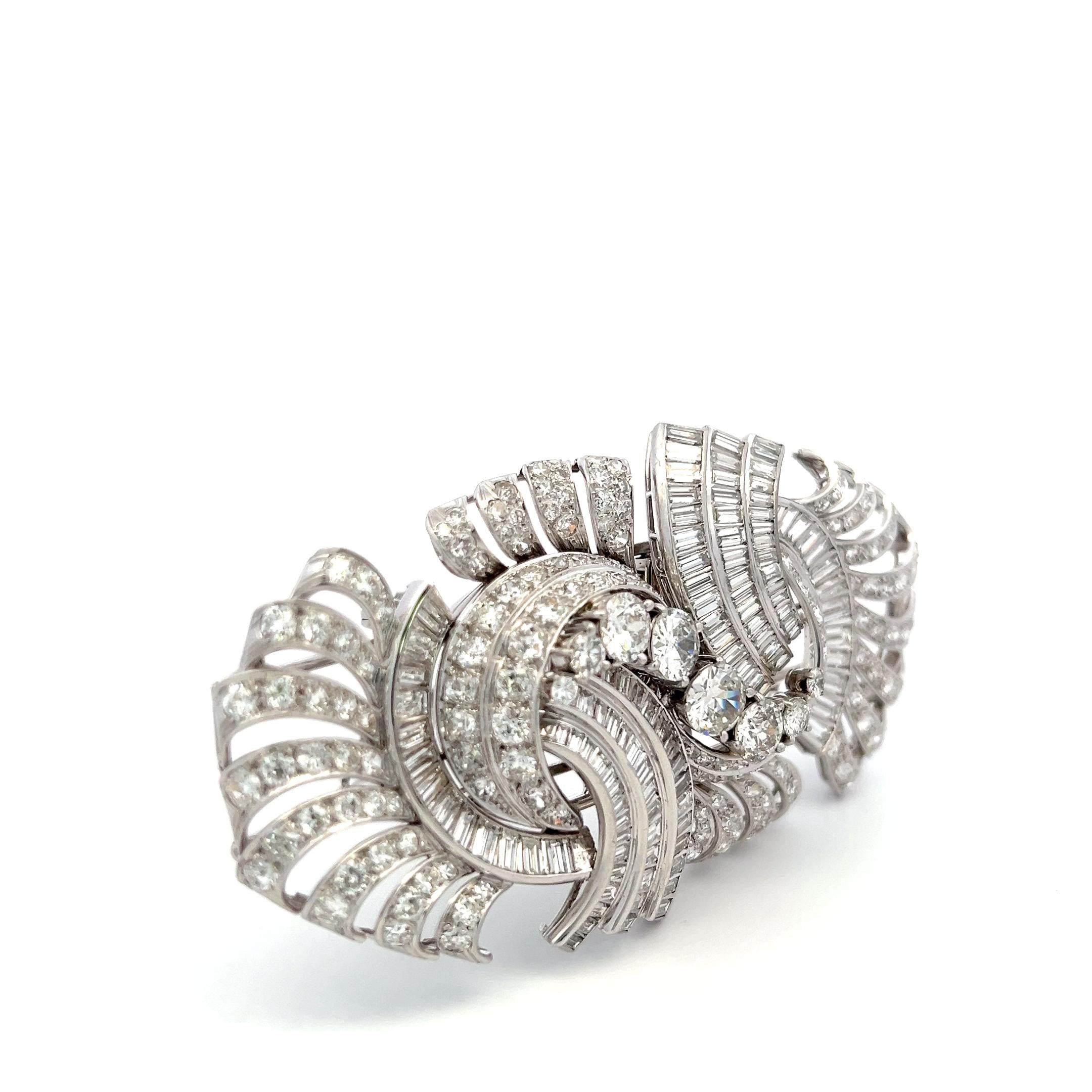 Vintage Platinum Pin Brooch with 35 Carat Mixed Shape G-SI Diamonds