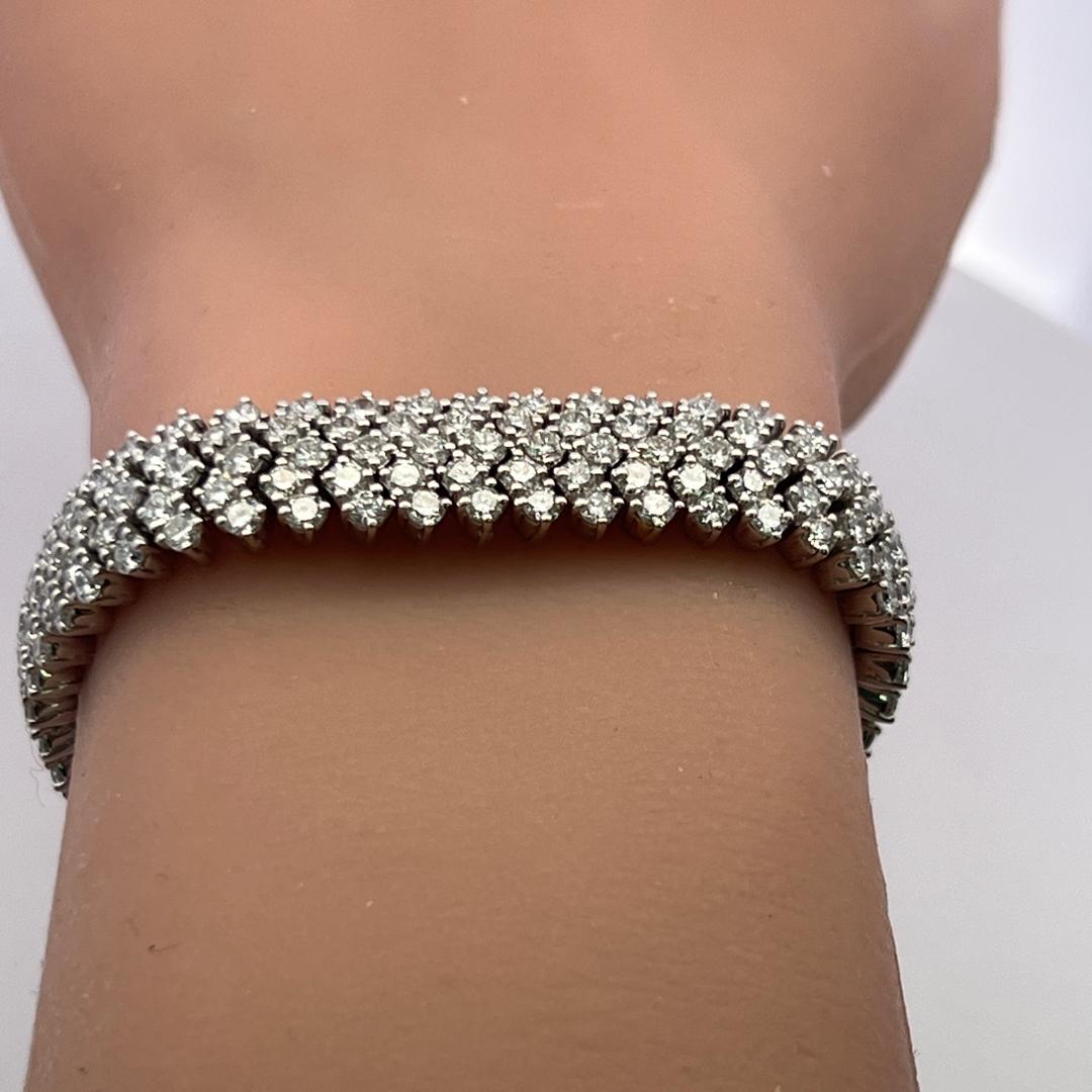 Vintage 18K White Gold Mesh Tennis Bracelet with 14.4 Carat Round H SI Diamonds