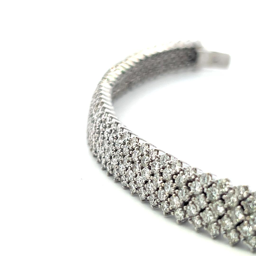 Vintage 18K White Gold Mesh Tennis Bracelet with 14.4 Carat Round H SI Diamonds