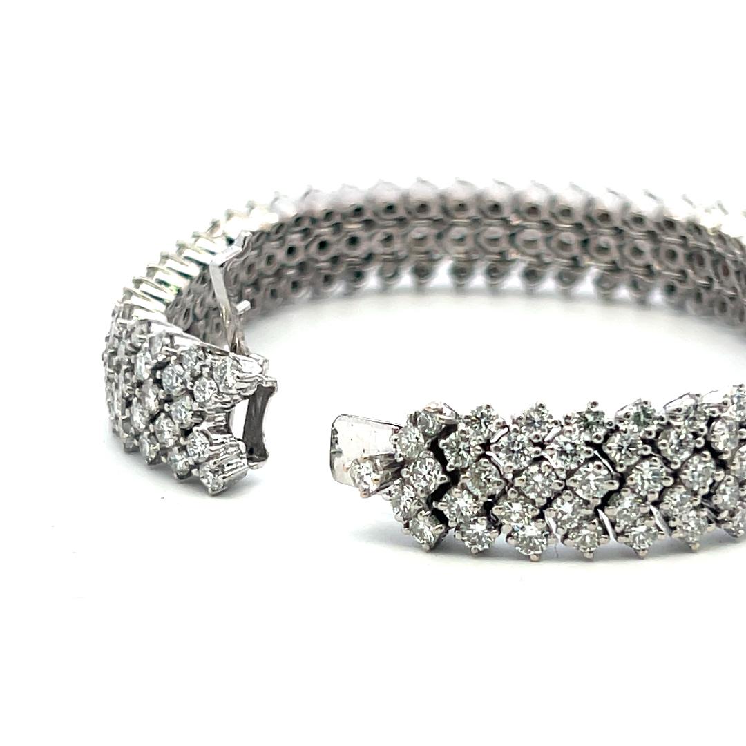 Vintage 18K White Gold Mesh Tennis Bracelet with 14.4 Carat Round H SI Diamonds