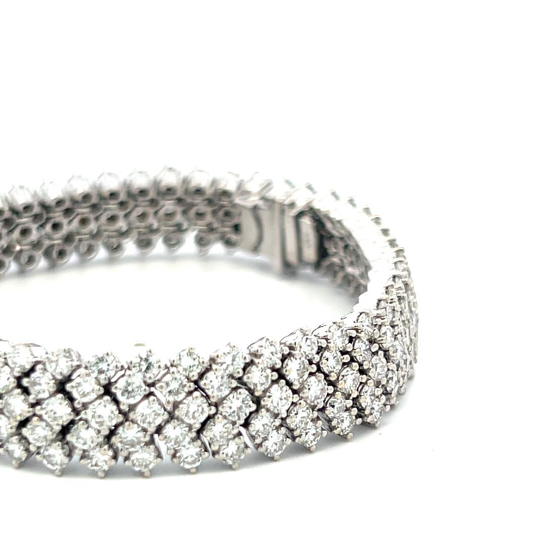 Vintage 18K White Gold Mesh Tennis Bracelet with 14.4 Carat Round H SI Diamonds