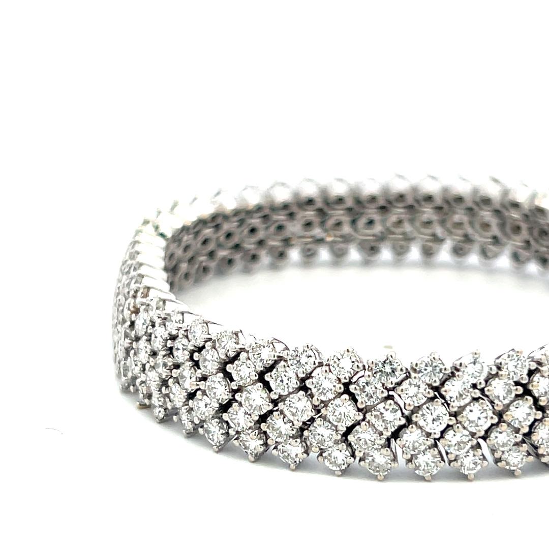 Vintage 18K White Gold Mesh Tennis Bracelet with 14.4 Carat Round H SI Diamonds