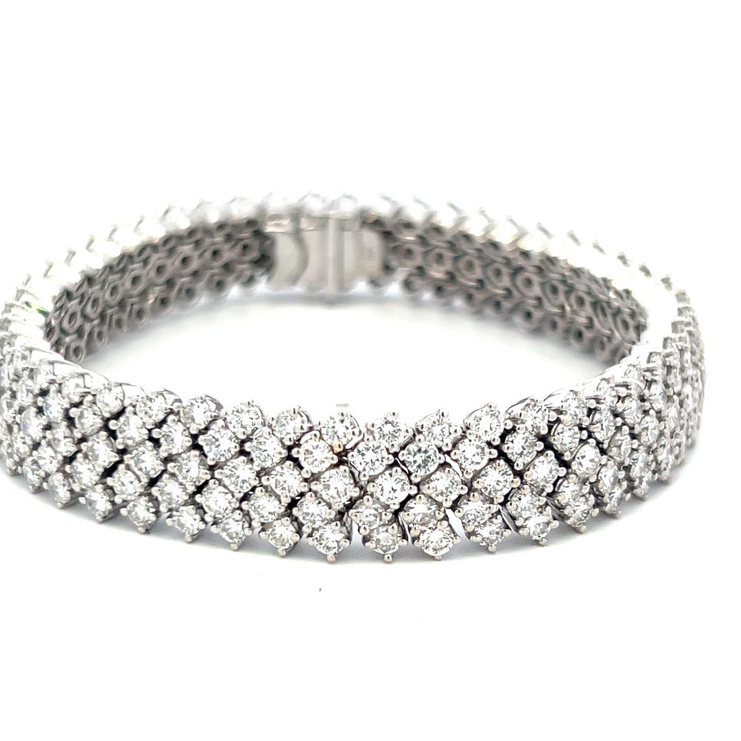 Vintage 18K White Gold Mesh Tennis Bracelet with 14.4 Carat Round H SI Diamonds