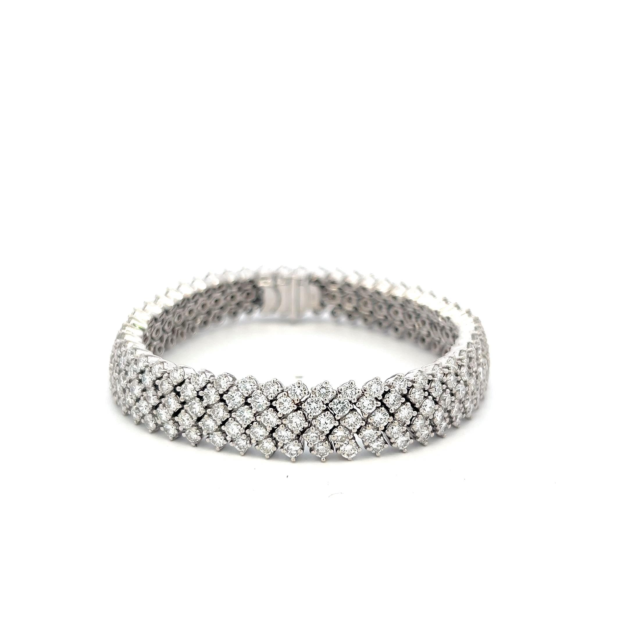 Vintage 18K White Gold Mesh Tennis Bracelet with 14.4 Carat Round H SI Diamonds