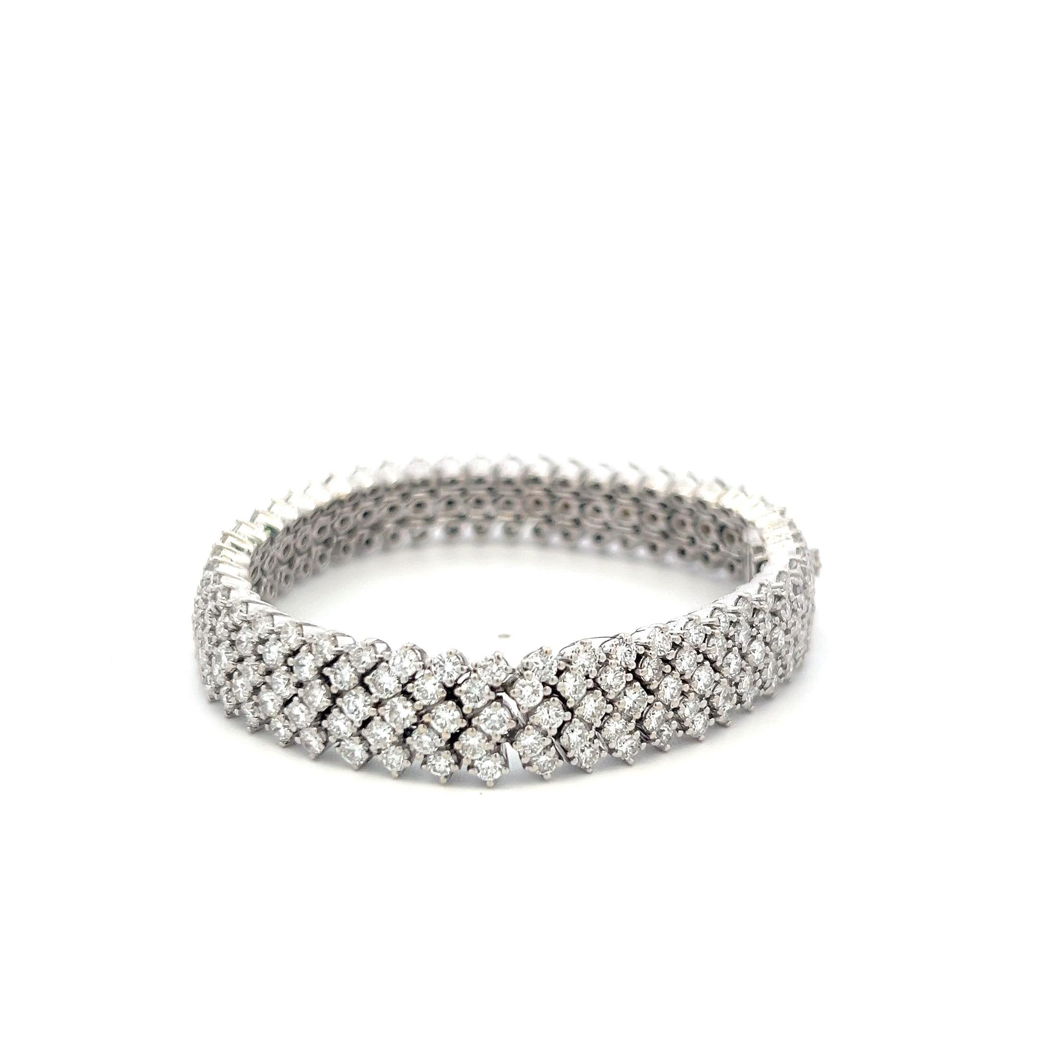 Vintage 18K White Gold Mesh Tennis Bracelet with 14.4 Carat Round H SI Diamonds