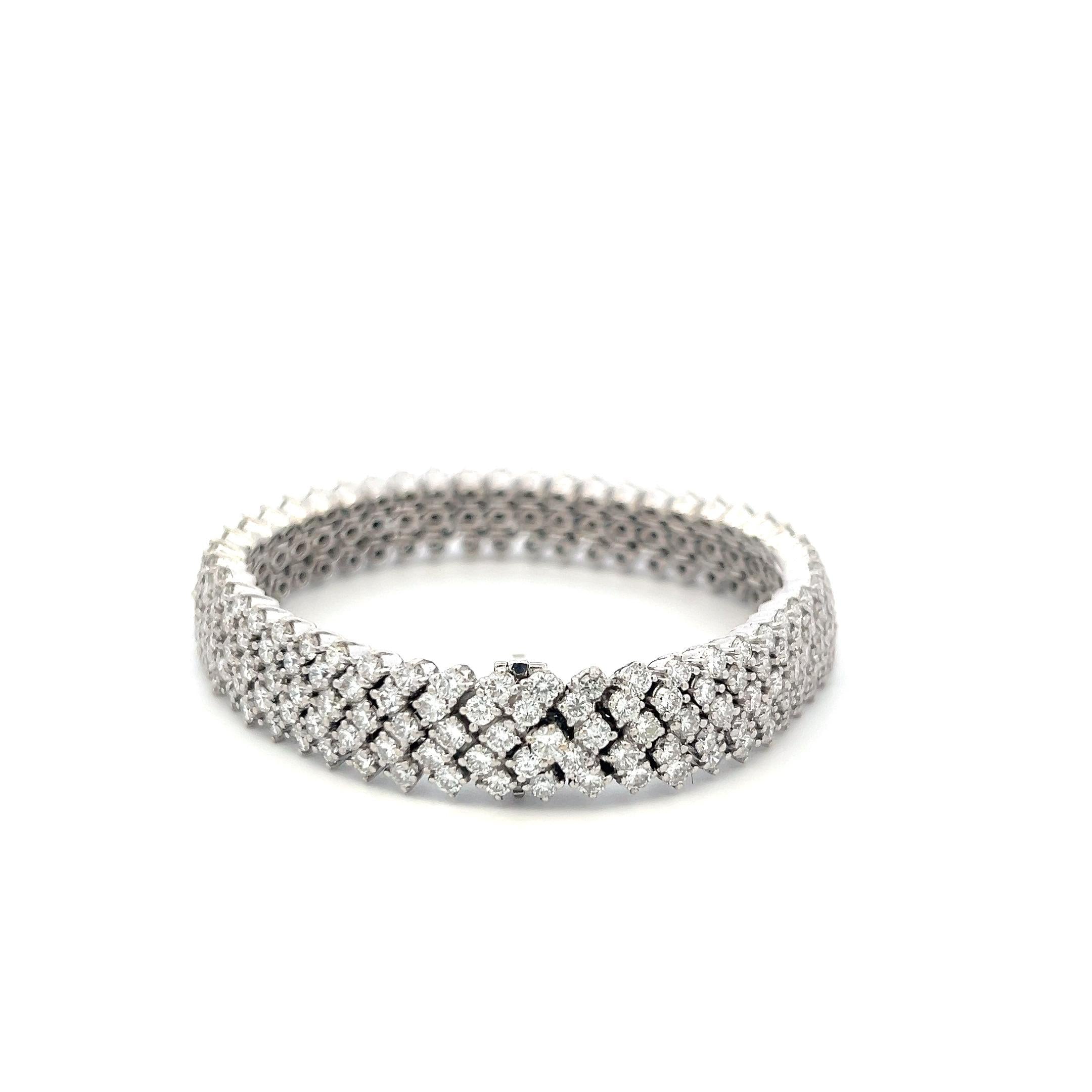 Vintage 18K White Gold Mesh Tennis Bracelet with 14.4 Carat Round H SI Diamonds