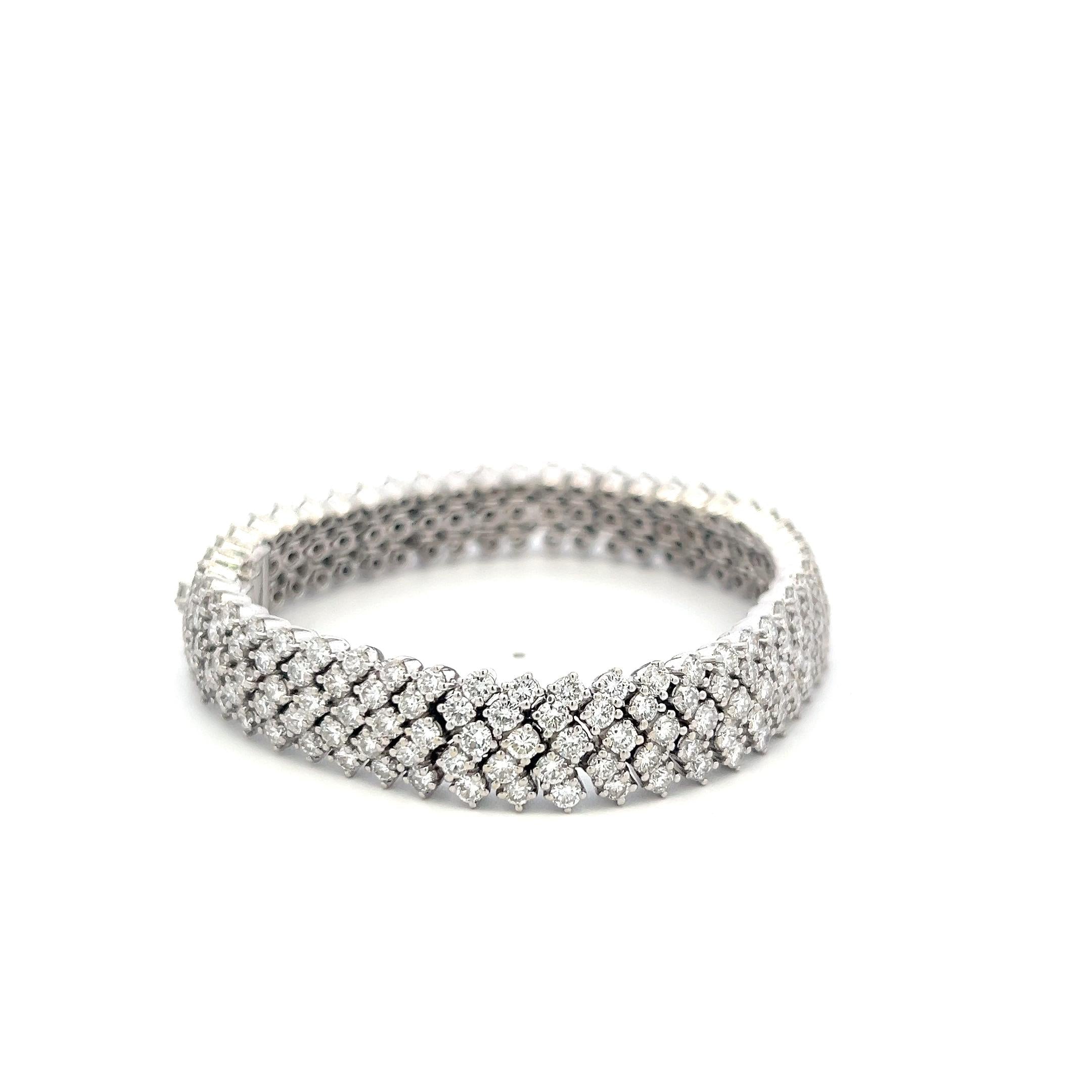 Vintage 18K White Gold Mesh Tennis Bracelet with 14.4 Carat Round H SI Diamonds