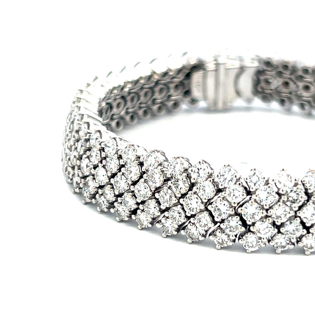 Vintage 18K White Gold Mesh Tennis Bracelet with 14.4 Carat Round H SI Diamonds