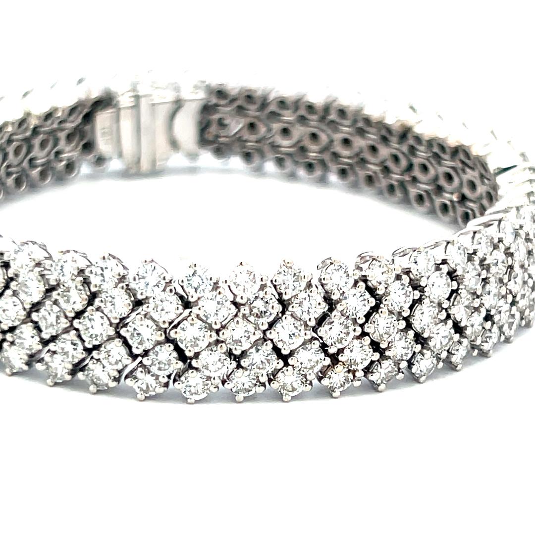 Vintage 18K White Gold Mesh Tennis Bracelet with 14.4 Carat Round H SI Diamonds