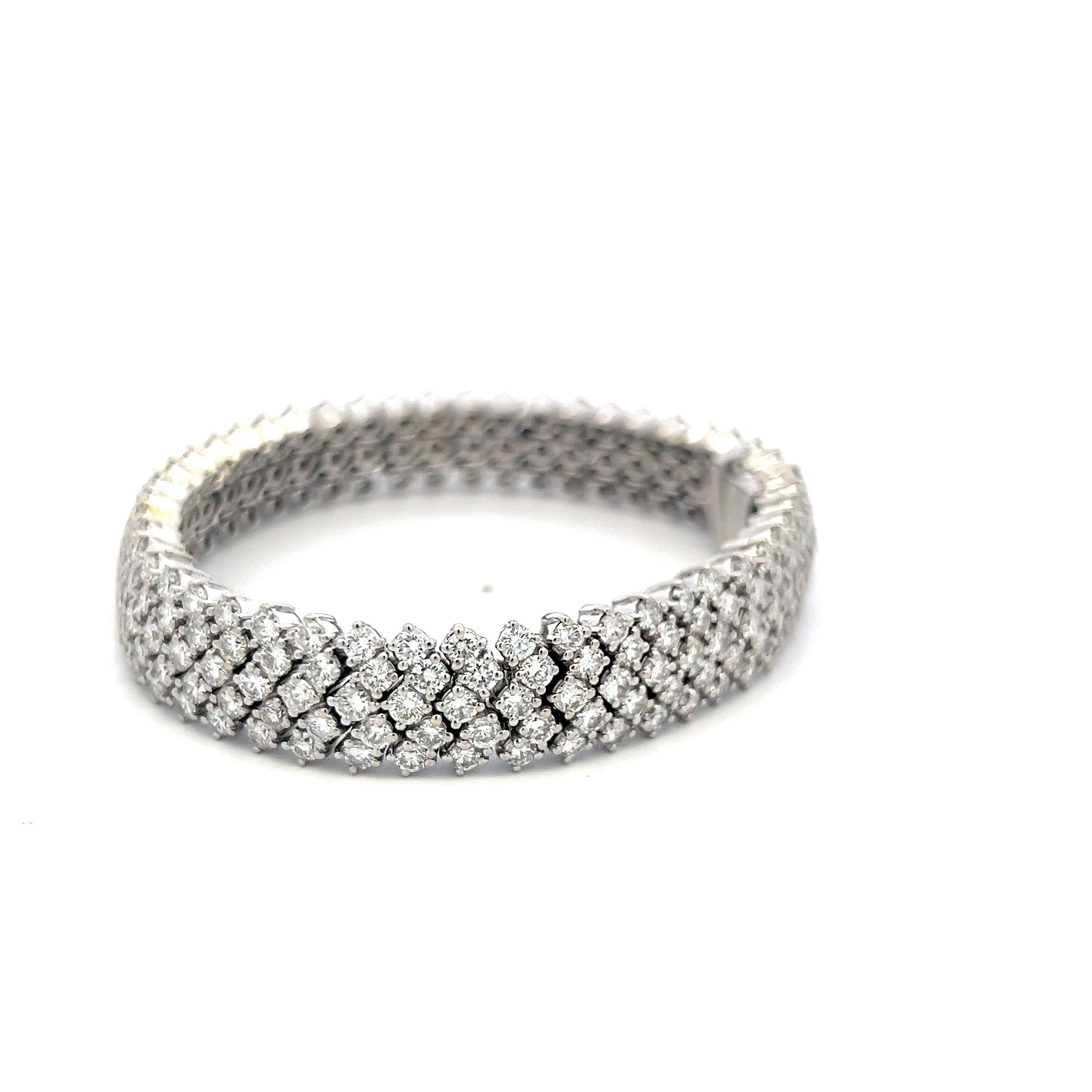 Vintage 18K White Gold Mesh Tennis Bracelet with 14.4 Carat Round H SI Diamonds