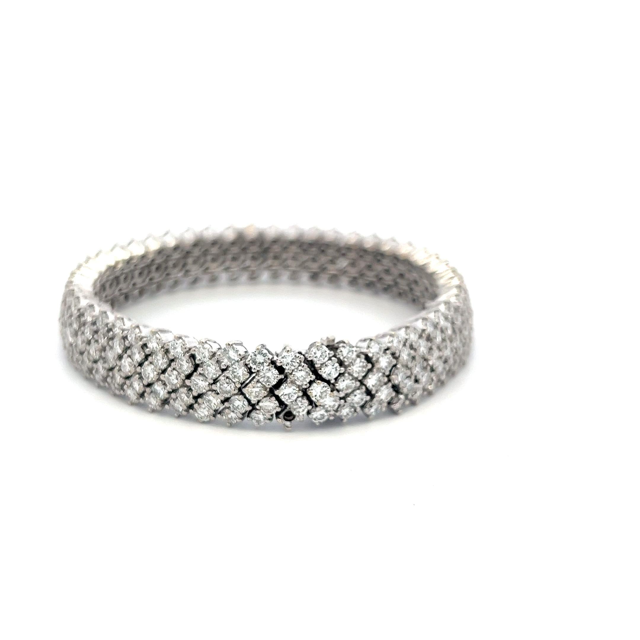 Vintage 18K White Gold Mesh Tennis Bracelet with 14.4 Carat Round H SI Diamonds