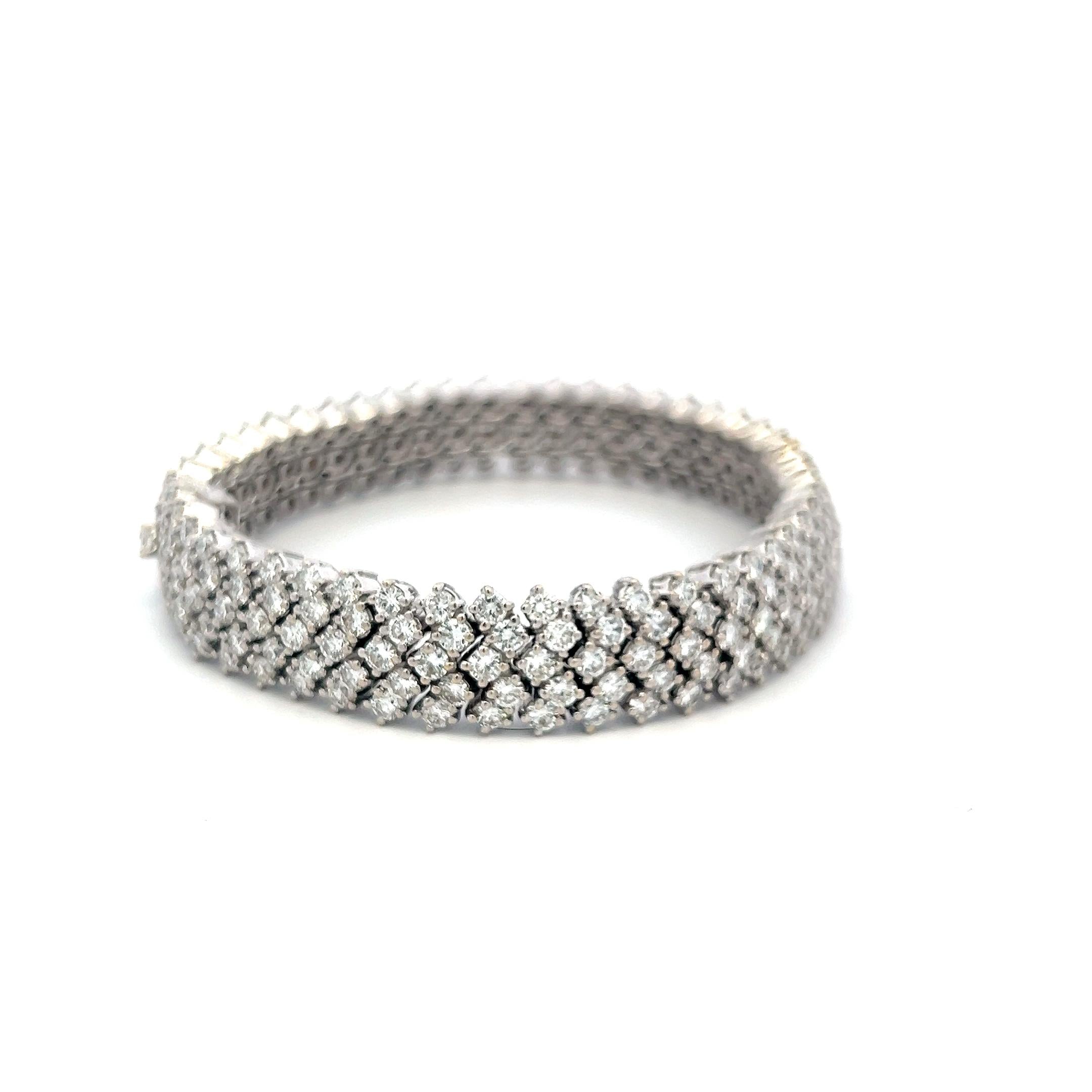 Vintage 18K White Gold Mesh Tennis Bracelet with 14.4 Carat Round H SI Diamonds