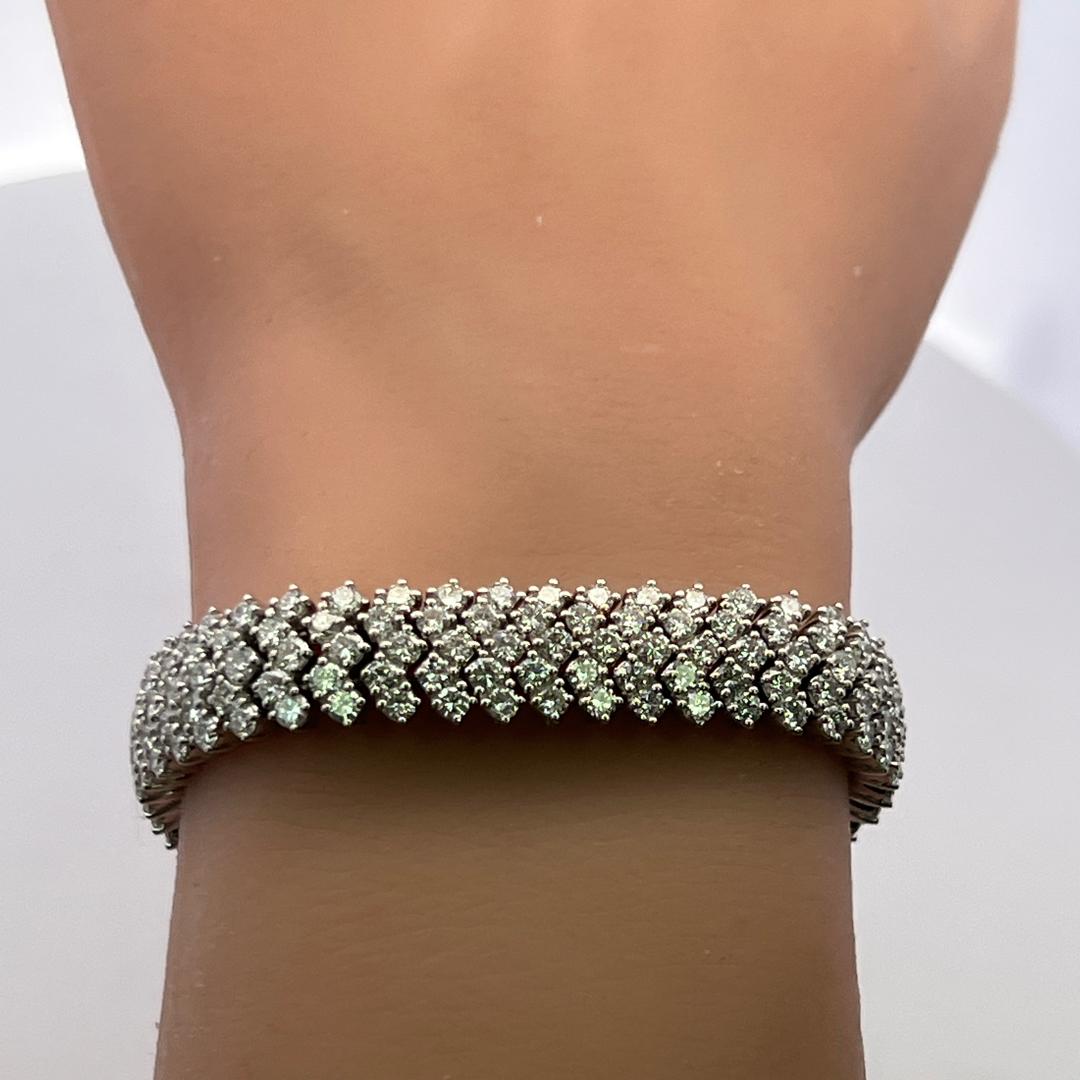 Vintage 18K White Gold Mesh Tennis Bracelet with 14.4 Carat Round H SI Diamonds