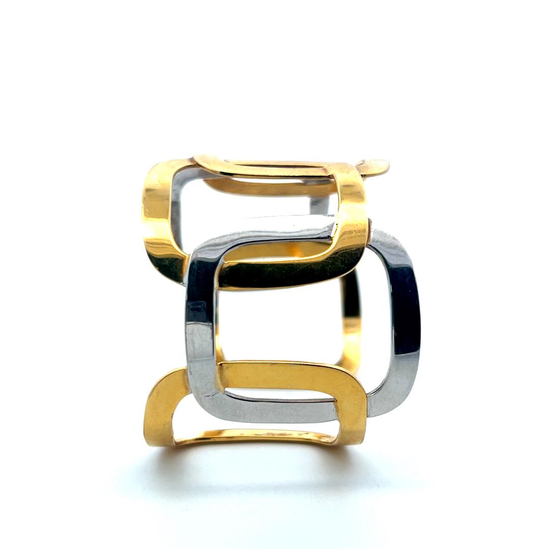 Vintage 18 Karat Two Tone Gold Wide Openwork Geometric Cuff Bracelet
