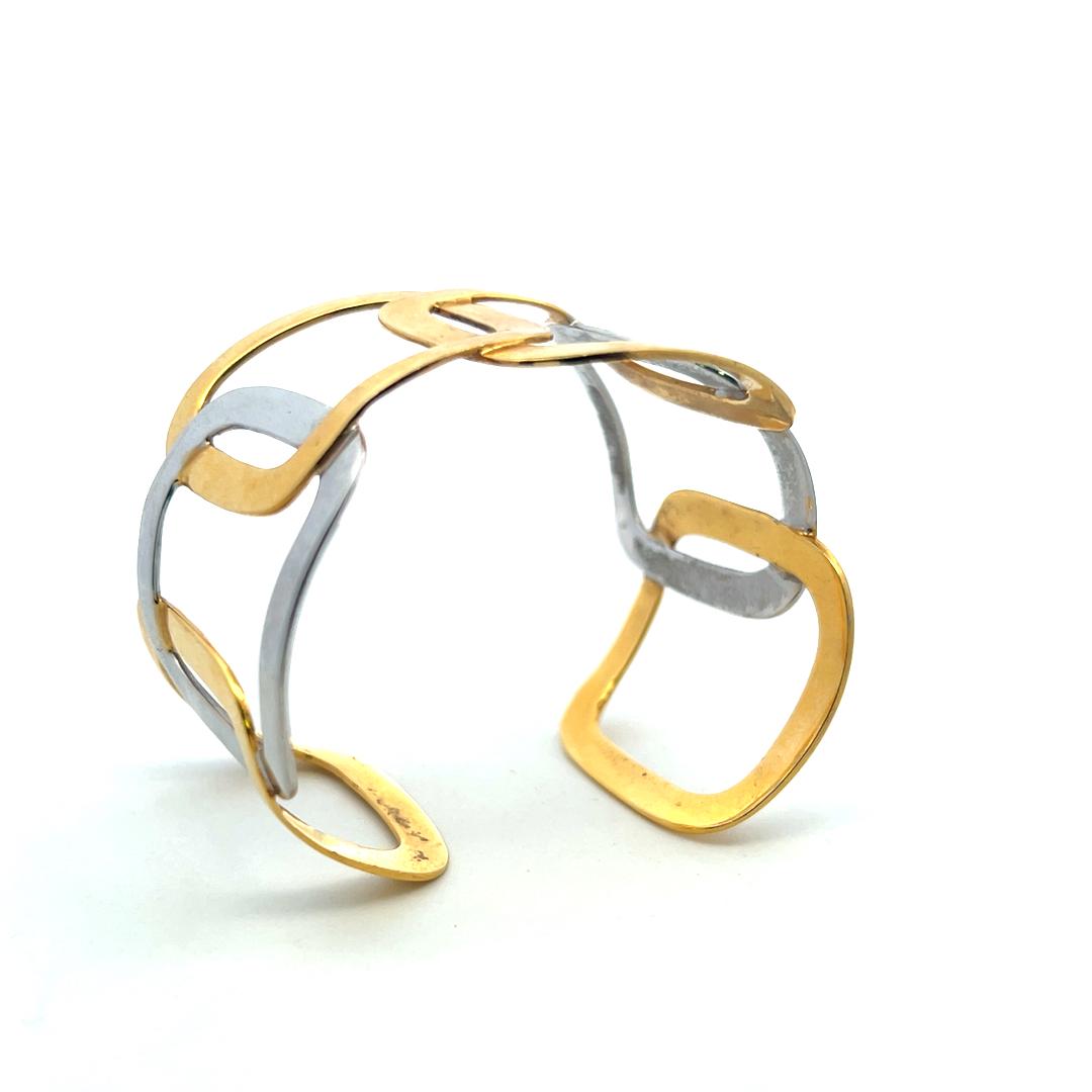Vintage 18 Karat Two Tone Gold Wide Openwork Geometric Cuff Bracelet