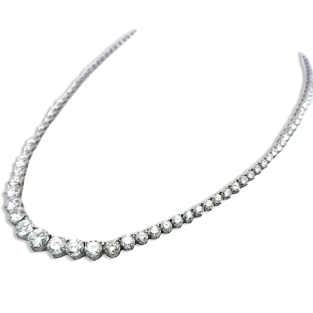 New 18K White Gold Riviera Necklace with 23.56 Carat Round Diamonds GIA