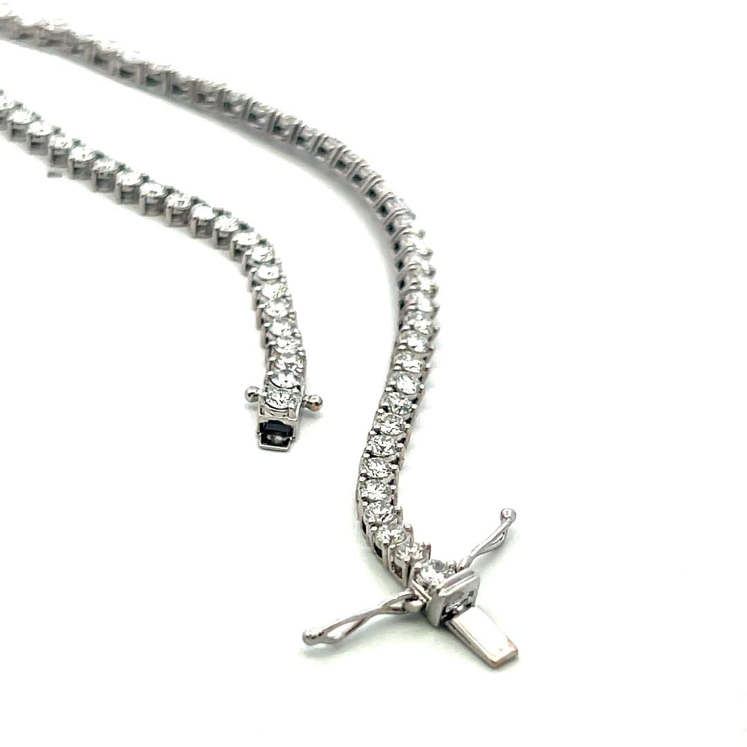 New 18K White Gold Riviera Necklace with 23.56 Carat Round Diamonds GIA