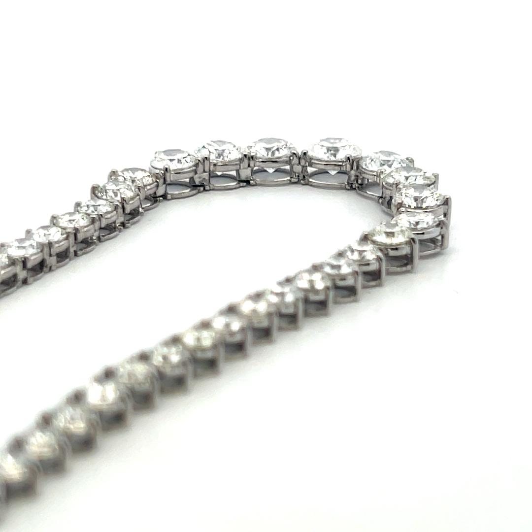 New 18K White Gold Riviera Necklace with 23.56 Carat Round Diamonds GIA