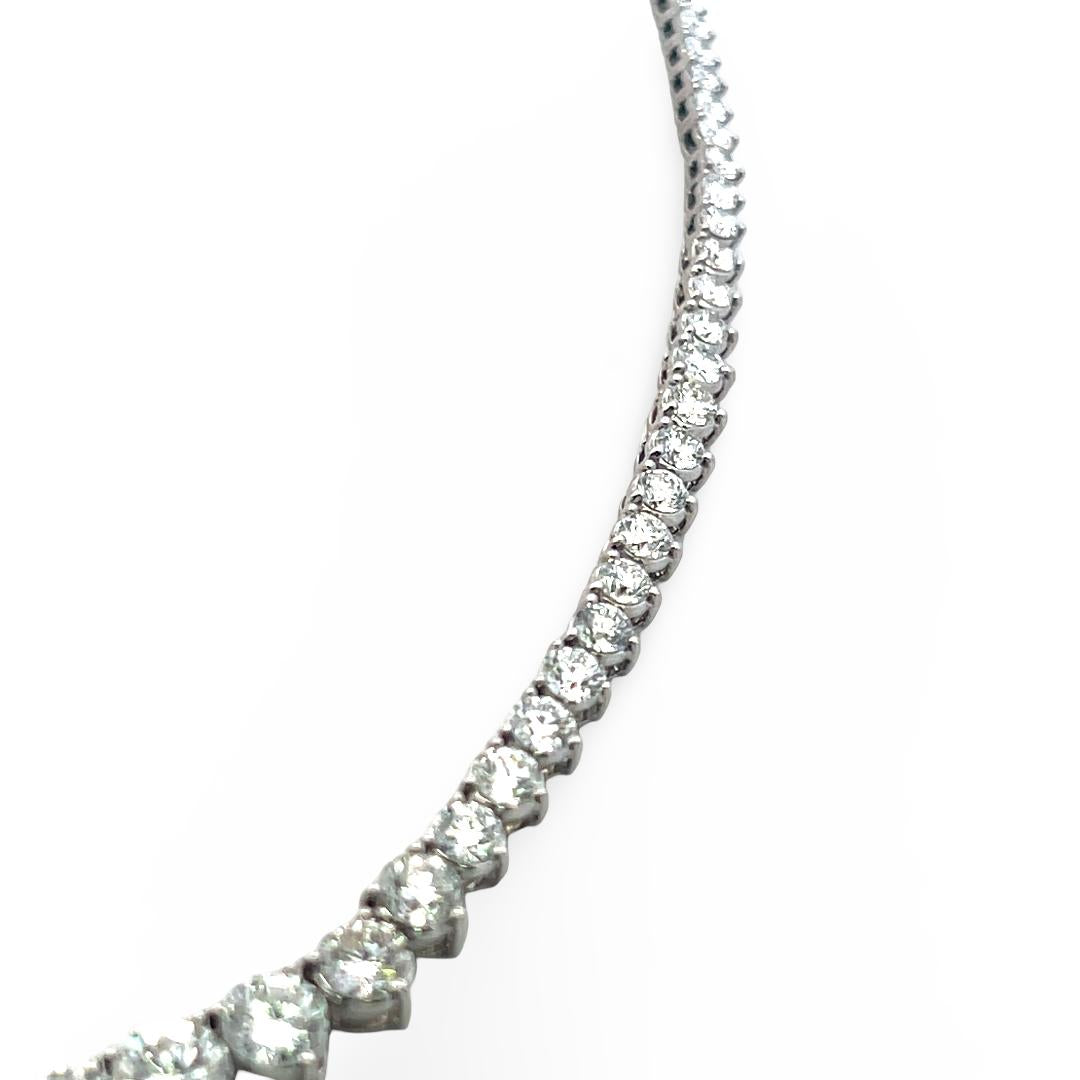 New 18K White Gold Riviera Necklace with 23.56 Carat Round Diamonds GIA