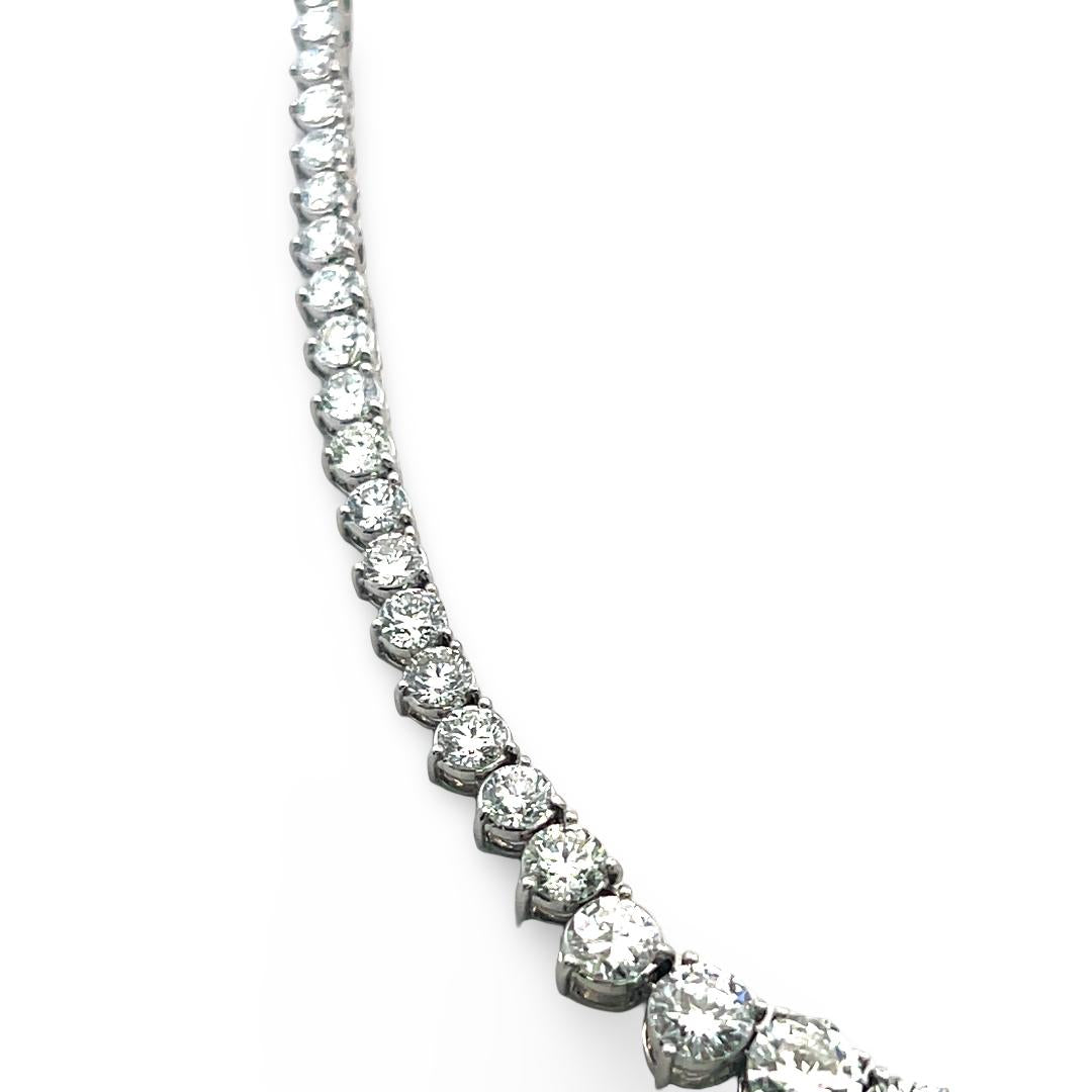 New 18K White Gold Riviera Necklace with 23.56 Carat Round Diamonds GIA