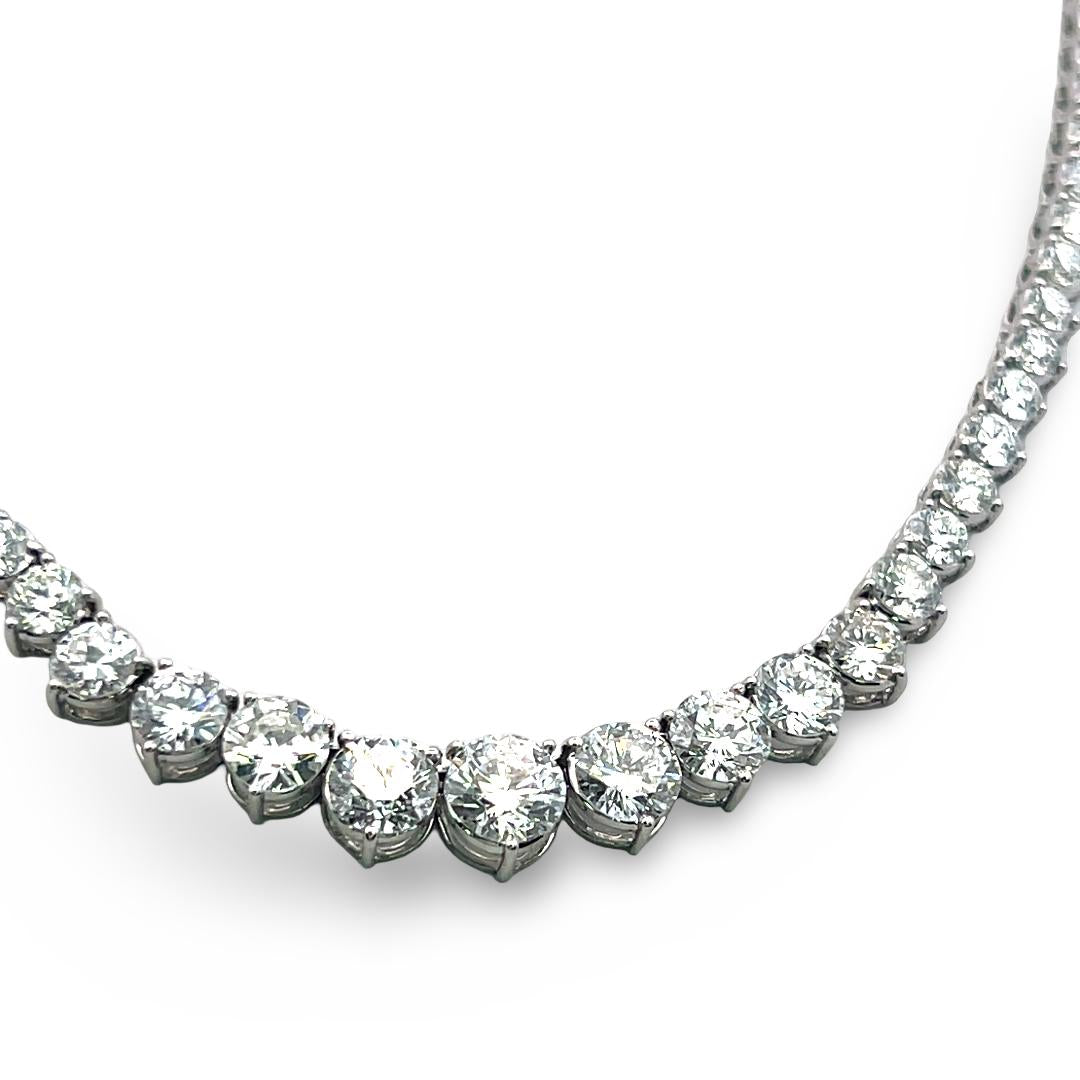 New 18K White Gold Riviera Necklace with 23.56 Carat Round Diamonds GIA