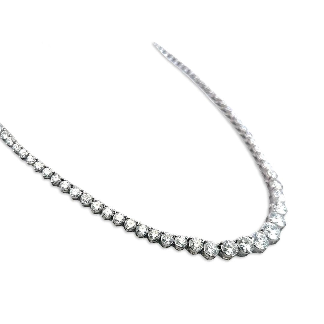New 18K White Gold Riviera Necklace with 23.56 Carat Round Diamonds GIA