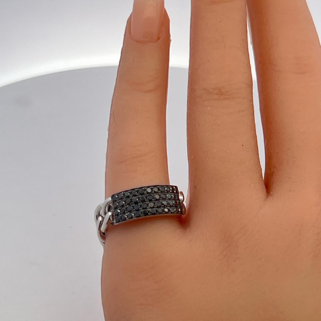 Vintage 14K White Gold Cocktail Ring with 0.5 Carat Black Round Diamonds Size 7