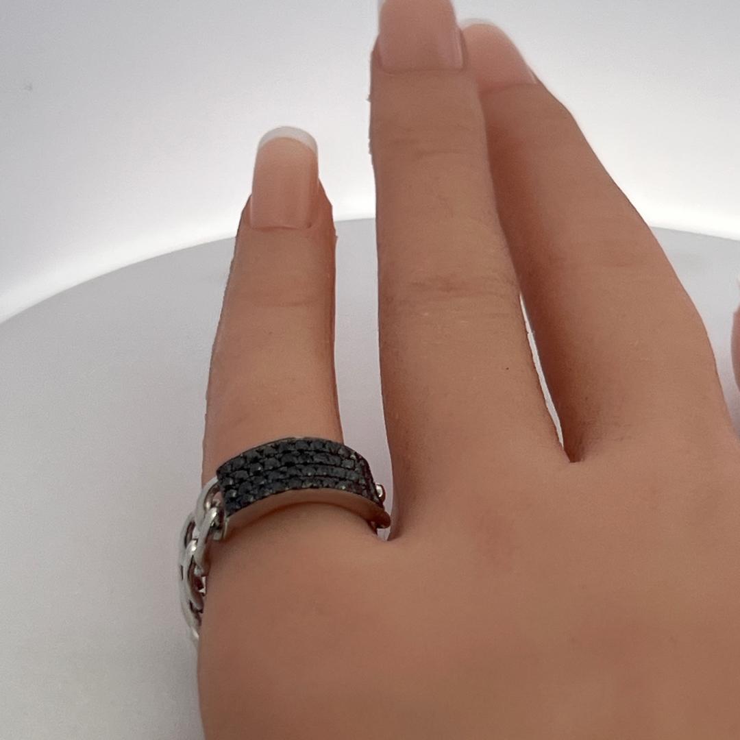 Vintage 14K White Gold Cocktail Ring with 0.5 Carat Black Round Diamonds Size 7