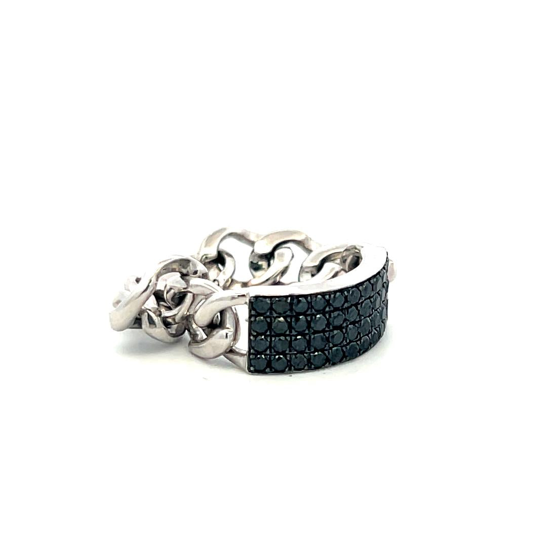 Vintage 14K White Gold Cocktail Ring with 0.5 Carat Black Round Diamonds Size 7