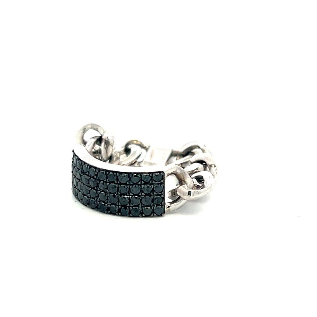 Vintage 14K White Gold Cocktail Ring with 0.5 Carat Black Round Diamonds Size 7