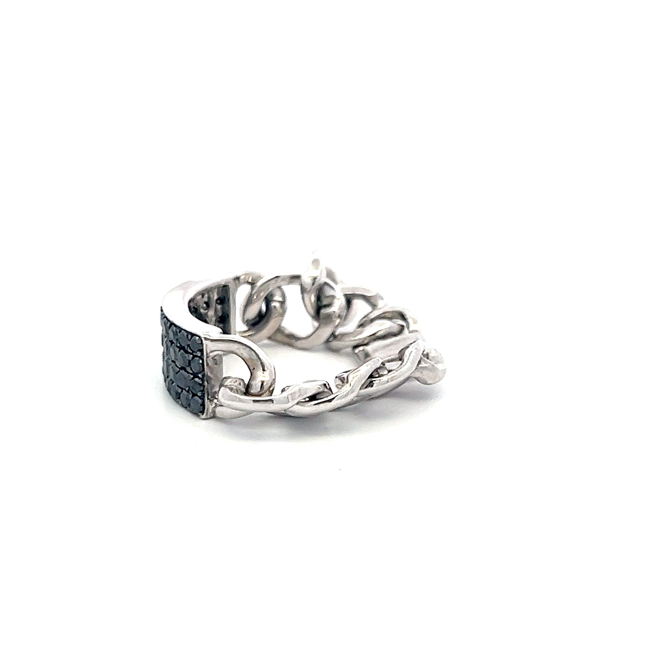 Vintage 14K White Gold Cocktail Ring with 0.5 Carat Black Round Diamonds Size 7