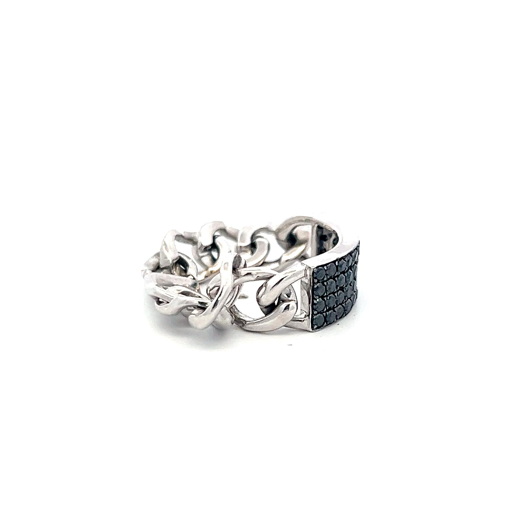 Vintage 14K White Gold Cocktail Ring with 0.5 Carat Black Round Diamonds Size 7